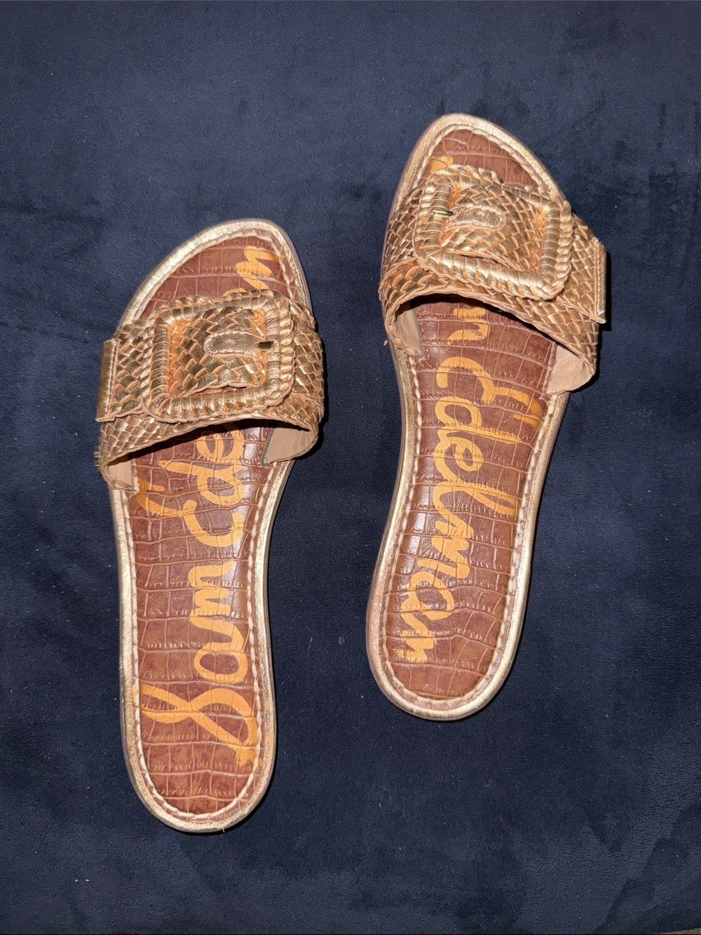 Sam Edelman Metallic Rose Gold Woven Buckle Slide - Picture 4 of 9